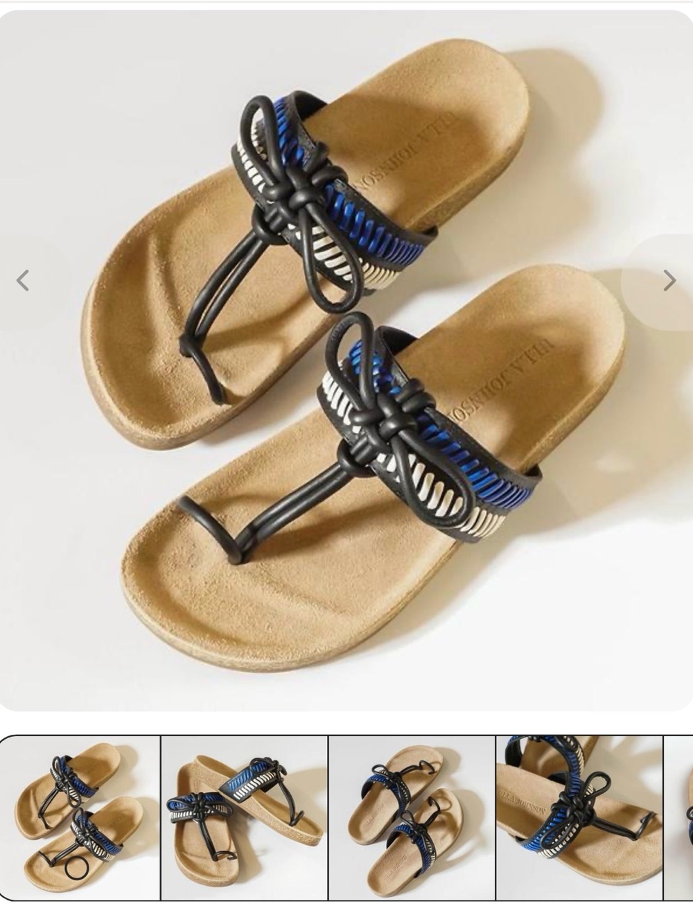 Ulla Johnson Black, Blue and White Braided Toe-Post Sandals